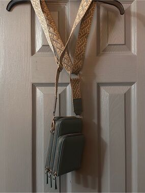 Blue SUGU Crossbody Phone Bag with Patterned Strap